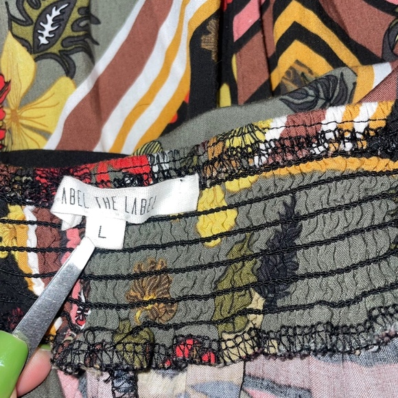 Abel The Label Floral Geometric Print Maxi Halter Top Sleeveless Dress Sz L - Picture 12 of 14